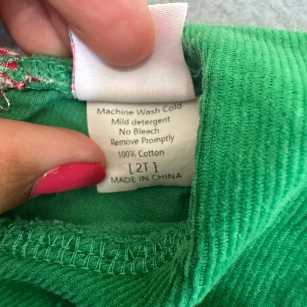 Stitchy Fish Corduroy Dress 2T Holiday Candy Cane Embroidered Southern Green